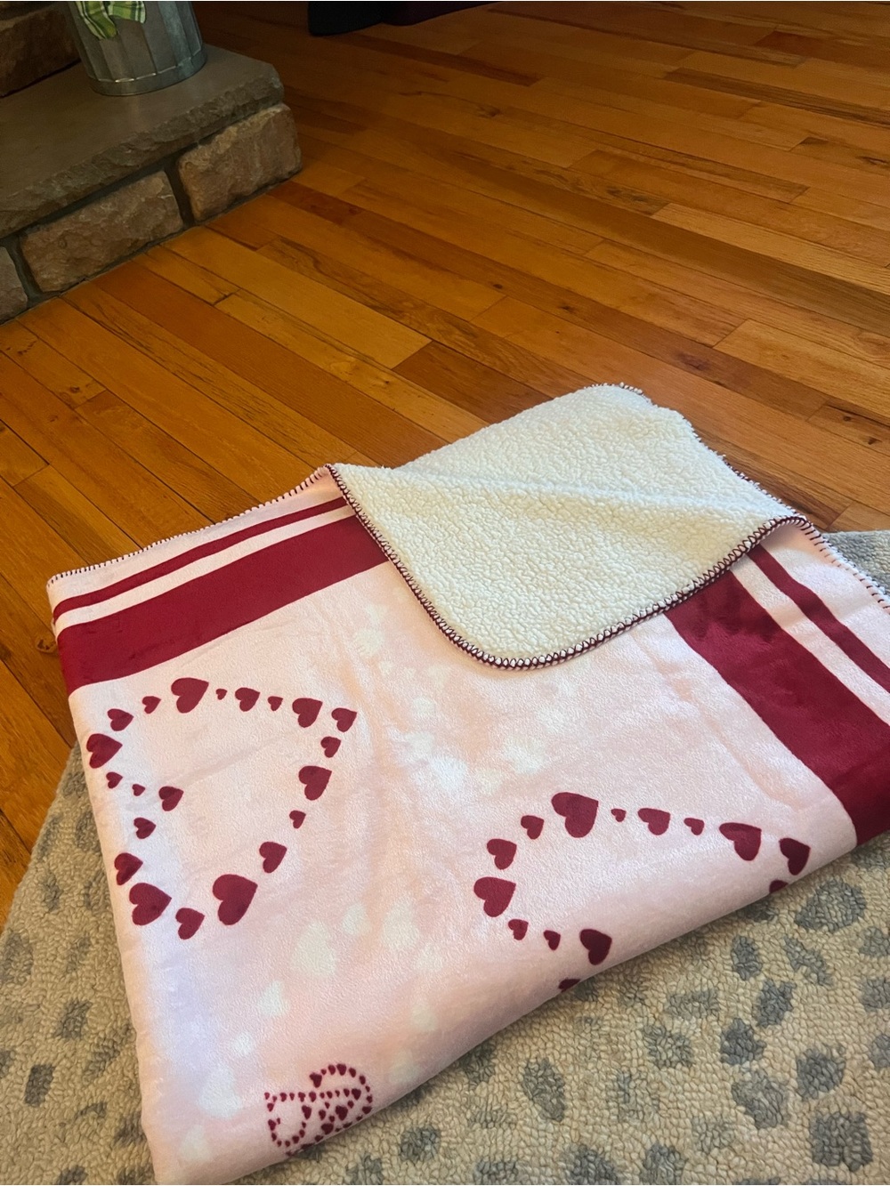 Victoria's Secret Pink and Burgundy Heart Sherpa Throw